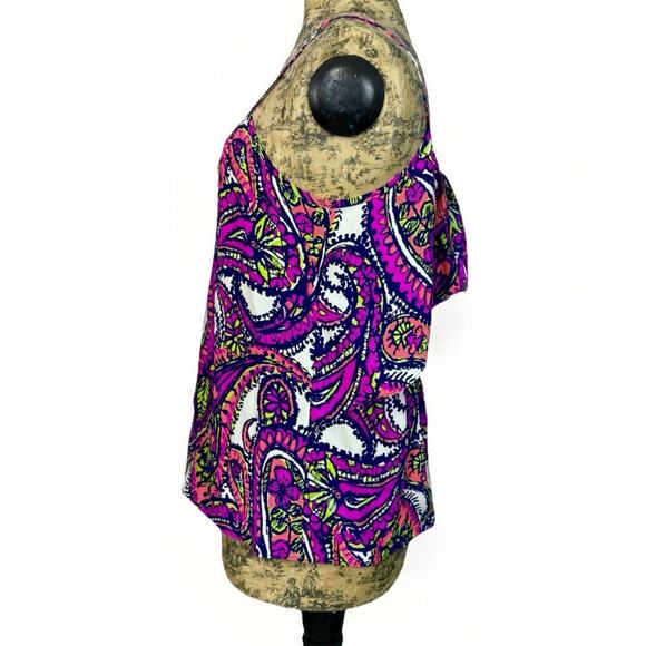 Alice & Trixie Sz S Silk Blouse Sleeveless Ruffles Colorful Paisley Size S - Picture 6 of 14
